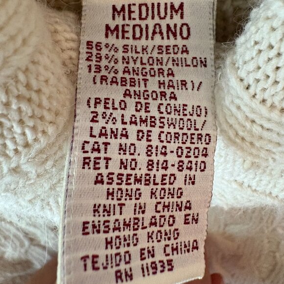 Vintage 56% Silk 15% Wool Blend Cream Cable Knit Turtleneck Sweater Dress Sz M - Picture 7 of 7